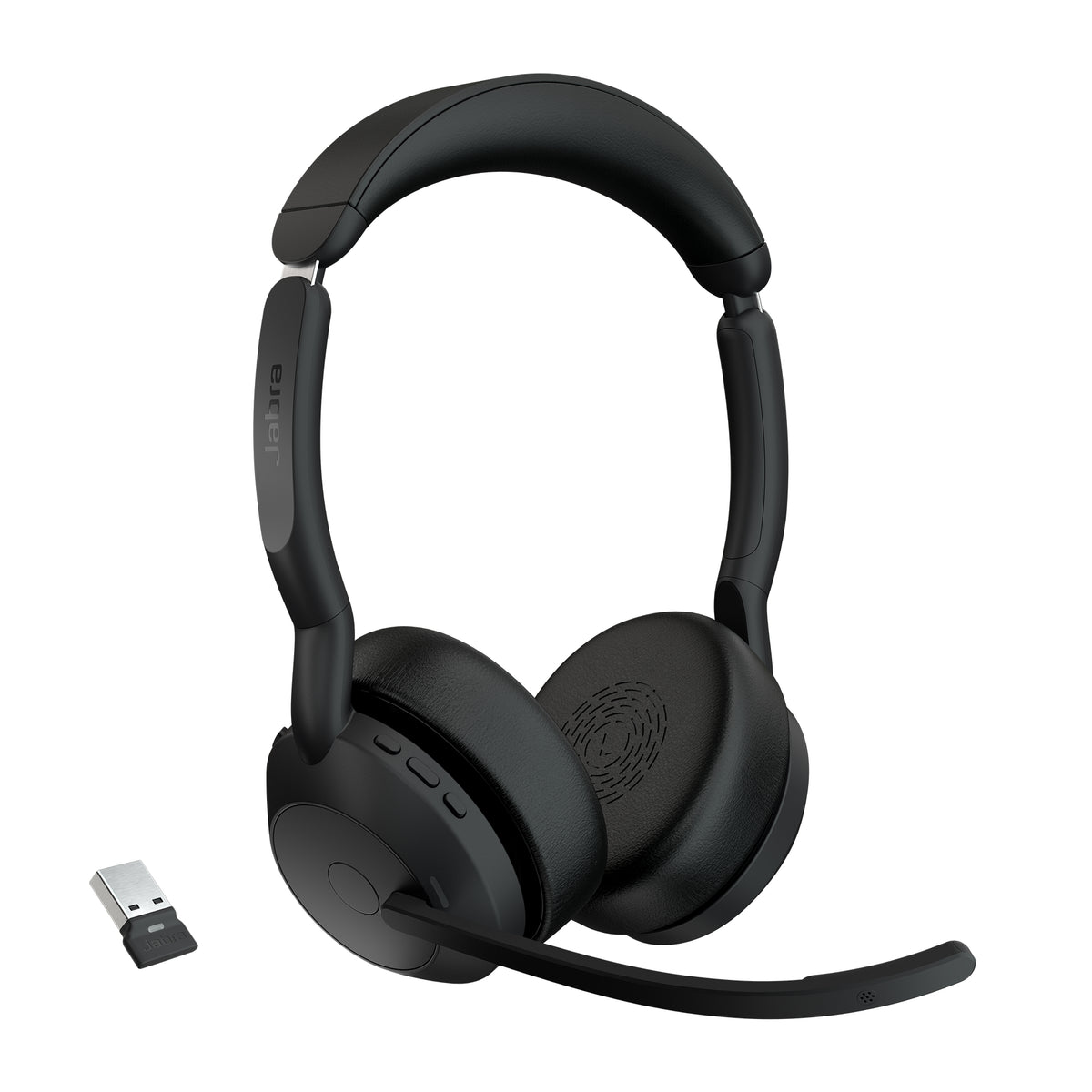 Jabra Evolve2 55 UC Stereo Wireless Headset with USB-A Adapter & Charging Stand – Black