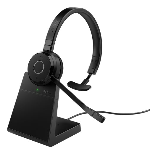 Jabra Evolve 65 TE MS Mono Wireless Headset with USB-A Adapter & Charging Stand – Black