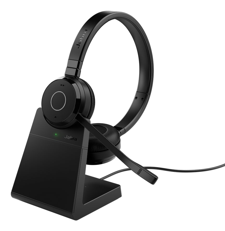 Jabra Evolve 65 TE MS Mono Wireless Headset with USB-A Adapter & Charging Stand – Black